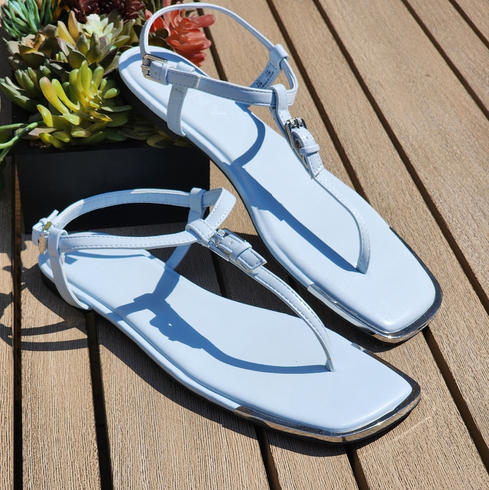 DKNY Daniella Women's Light Blue Leather Ankle Strap Square Toe Sandals Size 7.5 - Picture 4 of 12